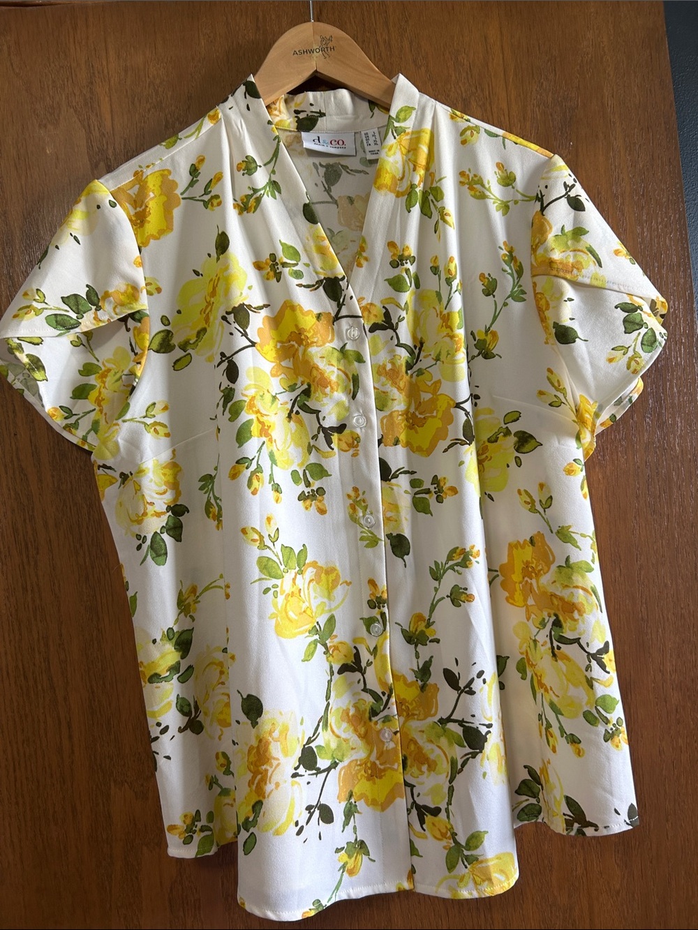 d.e. Yellow Floral Button-Down Blouse